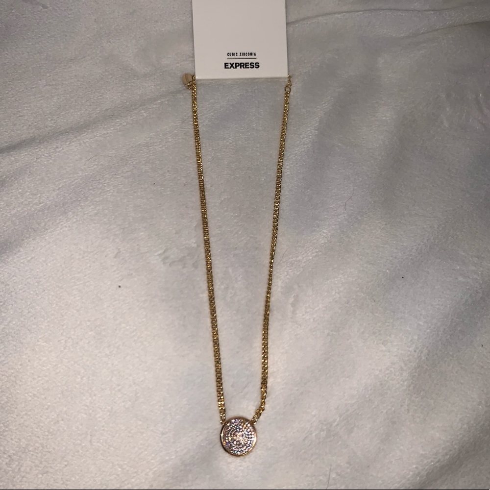 Brand New Express Gold Tone Pave CZ Necklace
